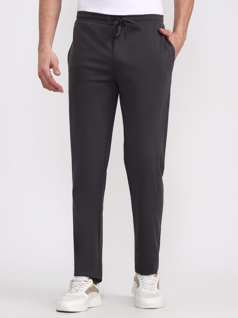 JadeBlue Steel Grey Slim Fit Solid Trackpants