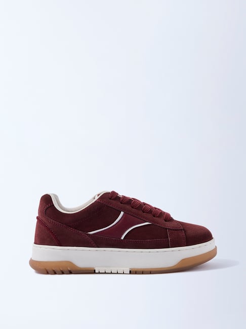 LUNA BLU by Westside Burgundy Suede Lace-Up Sneakers