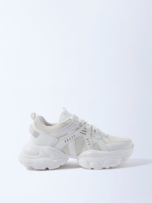 LUNA BLU by Westside White Mesh Detailed Chunky Sneakers