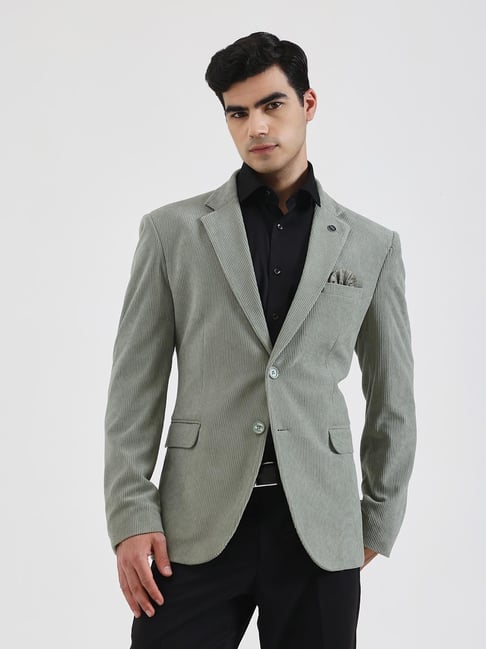 Wyre Pista Green Regular Fit Striped Blazer