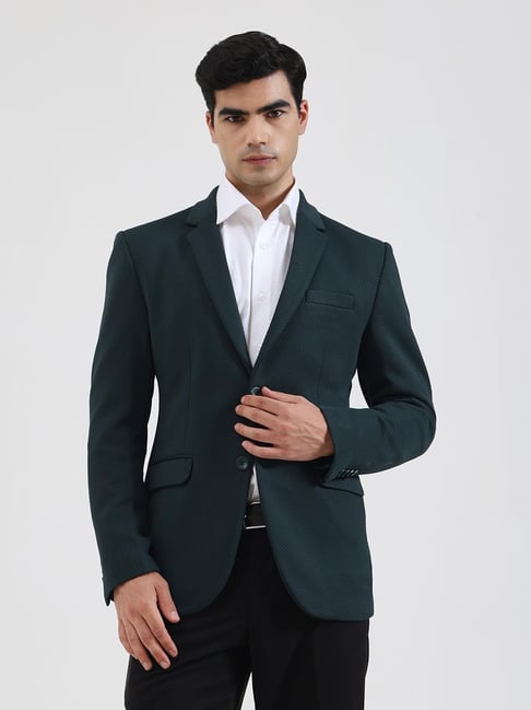 JB Studio Green Regular Fit Solid Blazer