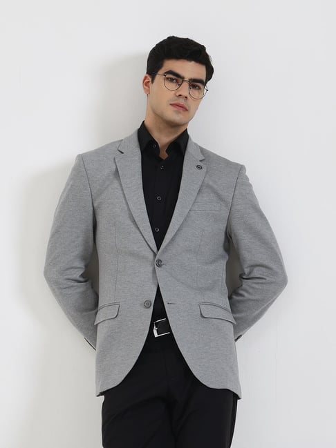 JB Studio Grey Regular Fit Solid Blazer