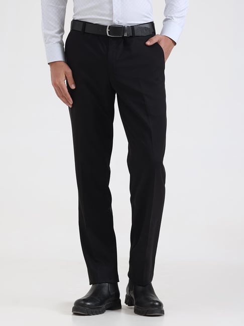 JadeBlue Black Regular Fit Solid Formal Trousers-picture-30