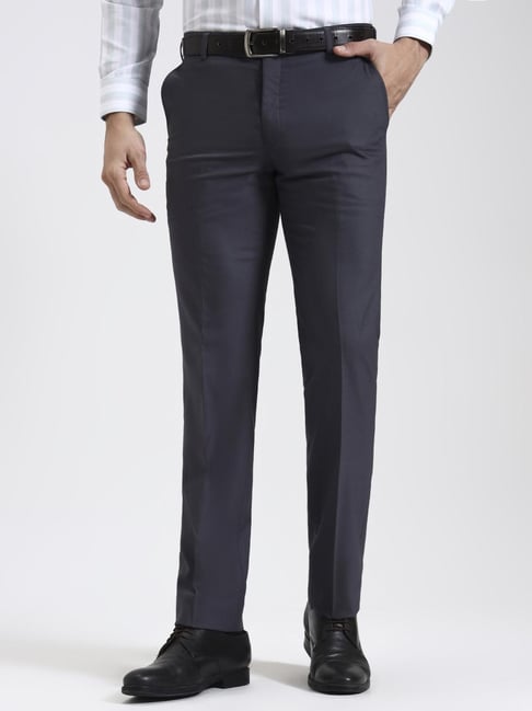 JadeBlue Grey Slim Fit Solid Formal Trousers-picture-42