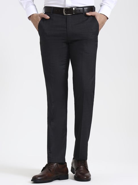 JadeBlue Dark Grey Slim Fit Solid Formal Trousers-picture-18