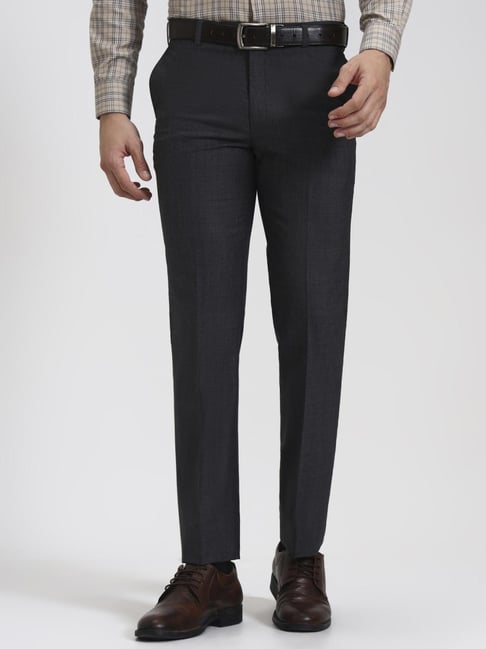 JadeBlue Grey Slim Fit Solid Formal Trousers-picture-32