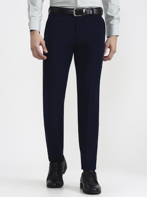 Wyre Navy Blue Slim Fit Solid Formal Trousers