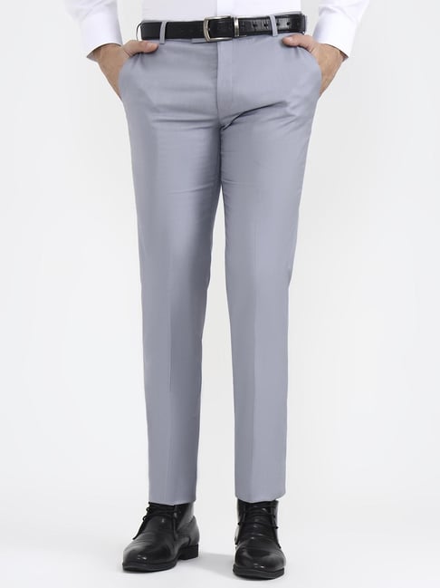 JadeBlue Grey Slim Fit Solid Formal Trousers