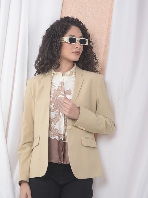 Crimsoune Club Beige Notched Lapel Single-Breasted Blazer-picture-16