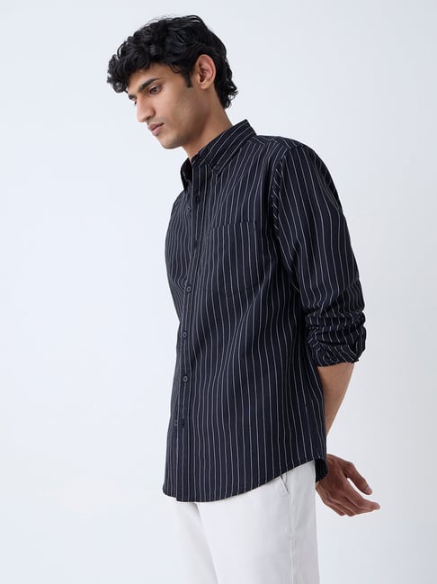 WES Casuals by Westside Black Striped Relaxed-Fit Cotton Shirt