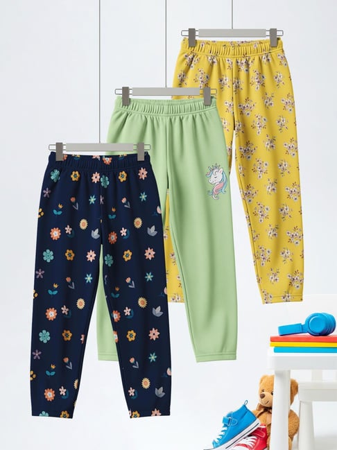 HELLCAT Girls Navy Blue,Green and Mustard Regular Fit Printed Pajamas-Pack of 3-picture-37