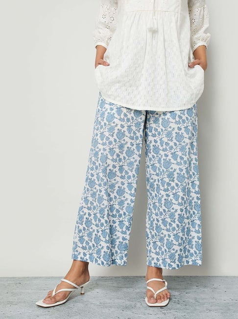 Melange By Lifestyle Indigo Cotton Regular Fit Printed Trousers-picture-19