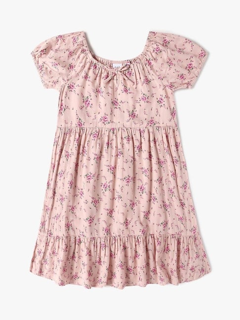GAP Girls Pink Floral Printed Round Neck Short Tiered Dress