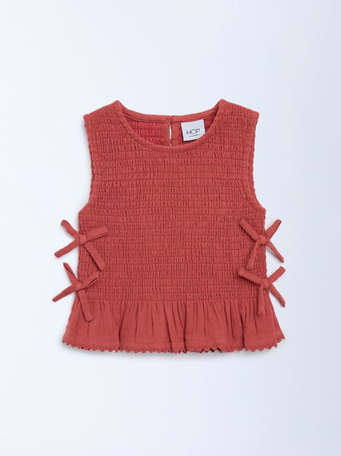 HOP Kids Girls by Westside Rust Smocked Cotton Top
