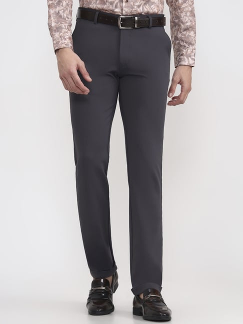 Jb Studio Charcoal Grey Viscose Slim Fit Trousers