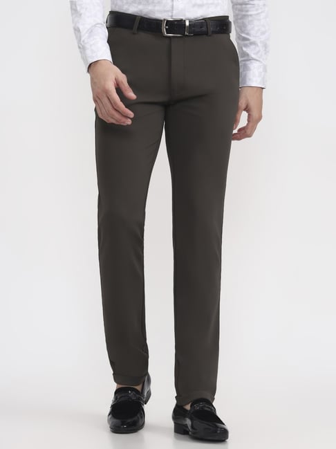 Jb Studio Olive Viscose Slim Fit Trousers
