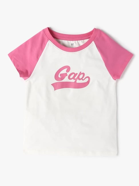 gap girls lt. pink logo printed half sleeves baseball t-shirt