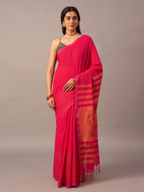Jaypore Red Block Print Saree-picture-39