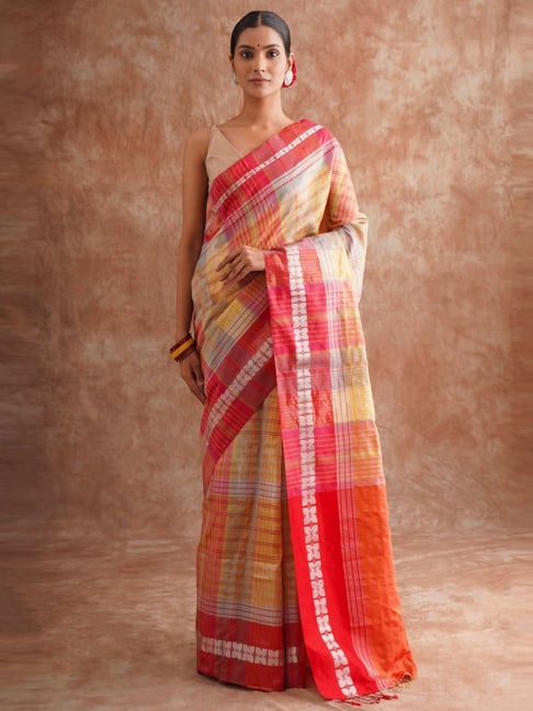 Jaypore Red Maheshwari Saree with Blouse-picture-20