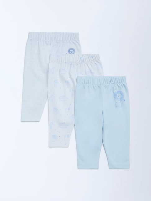 HOP Baby Boys by Westside Blue Printed Mid-Rise Cotton Pants - Pack of 3