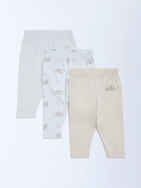 HOP Baby Boys by Westside Beige Printed Mid-Rise Cotton Pants - Pack of 3