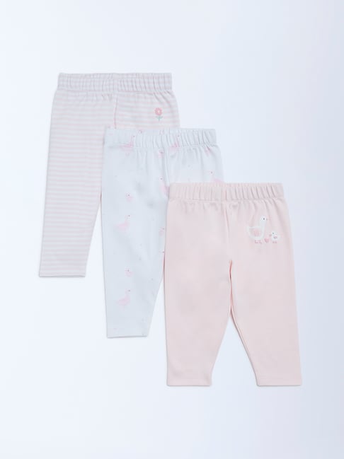 HOP Baby Girls by Westside Pink Printed Mid-Rise Cotton Pants - Pack of 3