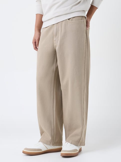 Nuon by Westside Beige Faded Relaxed-Fit Mid-Rise Jeans