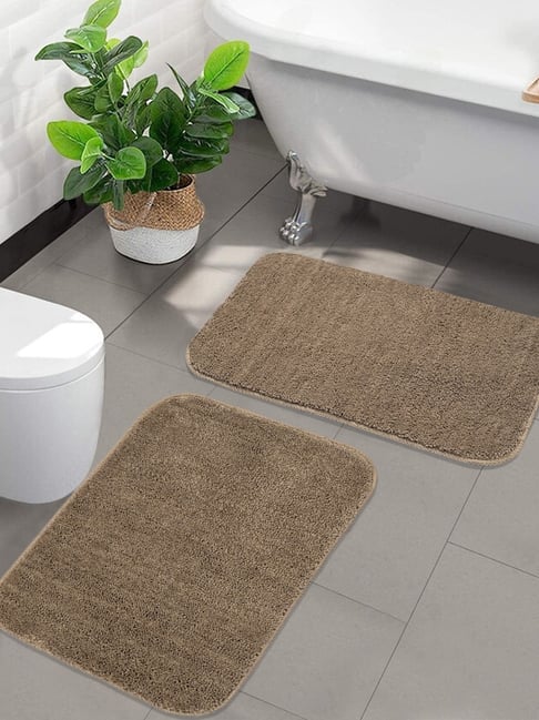 Saral Home Taupe Microfibre Antiskid Bath Mat - Set of 2