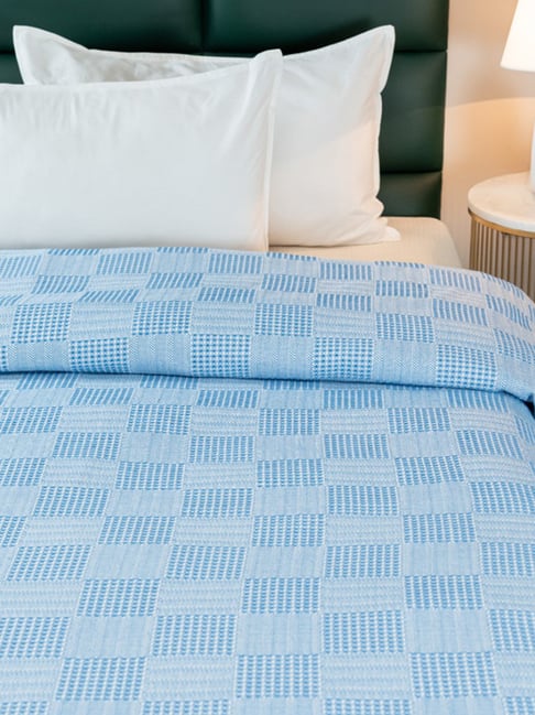 Saral Home Blue Cotton 300 TC Textured Double Bedsheet with 2 Pillow Covers-image-34