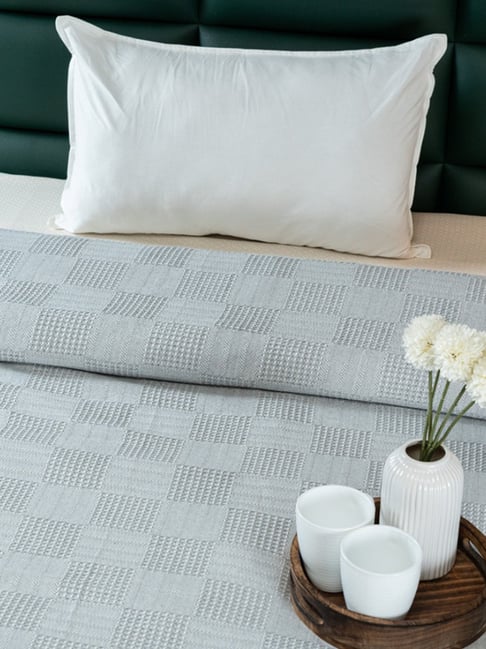 Saral Home Grey Cotton 300 TC Textured Single Bedsheet with 1 Pillow Cover