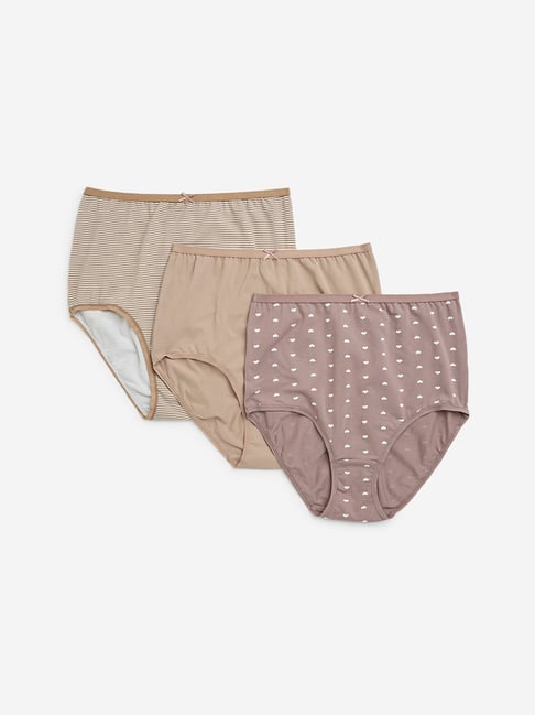 Wunderlove by Westside Taupe Printed Cotton-Blend Briefs - Pack of 3