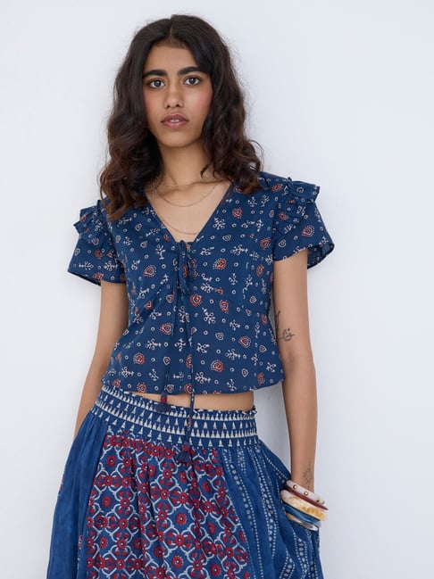 Bombay Paisley by Westside Blue Printed Cotton Top