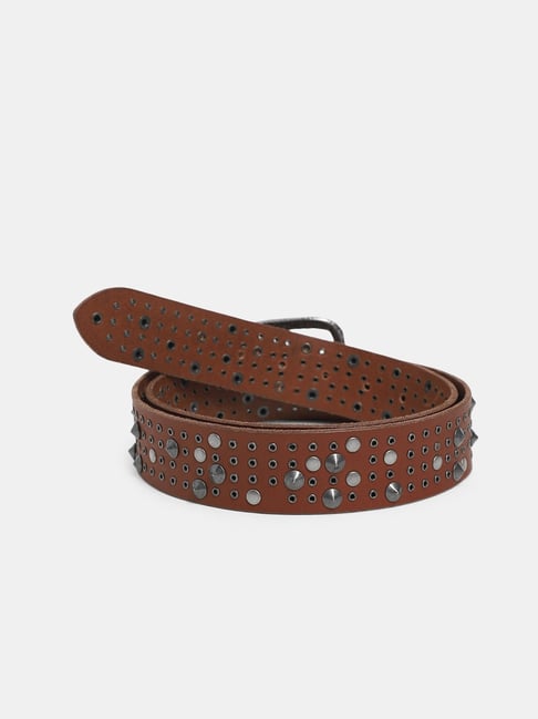 Jack & Jones Dark Brown Studded Leather Belt