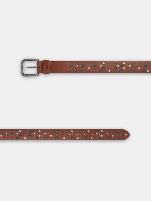 Jack & Jones Dark Brown Studded Leather Belt
