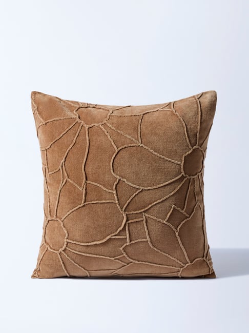 Westside Home Brown Pintuck Floral Design Cushion Cover