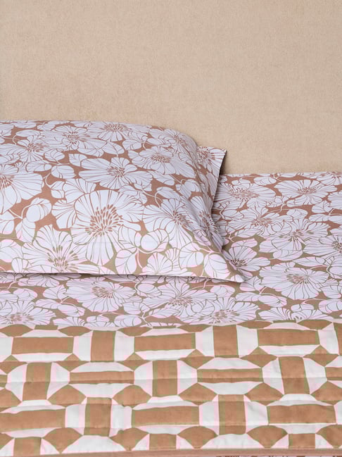 Westside Home Brown Floral Reversible Quilted Queen Bed Comforter