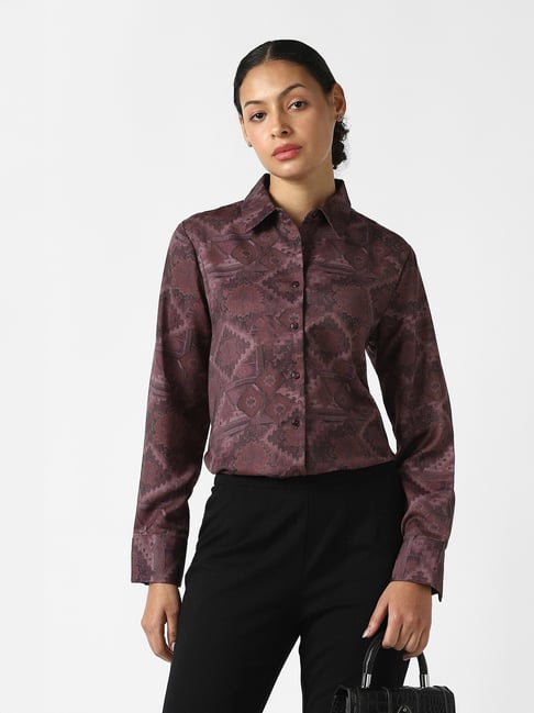 Van Heusen Maroon Regular Fit Printed Formal Shirt