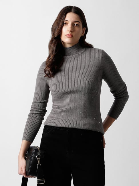 Van Heusen Grey Regular Fit Embellished Sweater