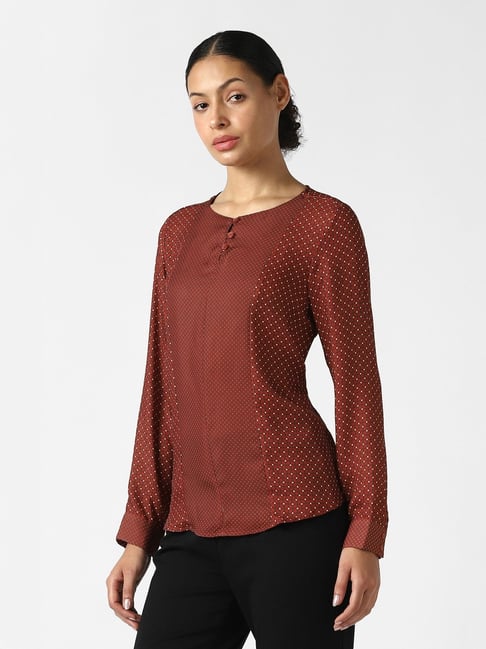 Van Heusen Maroon Regular Fit Printed Top