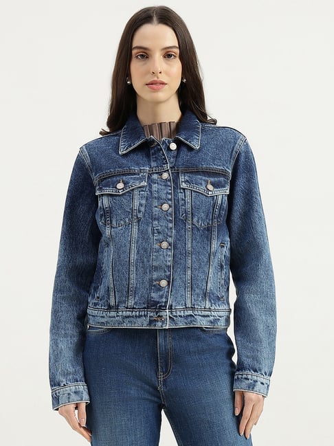 United Colors of Benetton Blue Collared Washed Denim Jacket-picture-40
