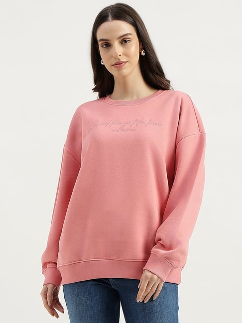 United Colors of Benetton Pink Round Neck Solid Sweatshirt