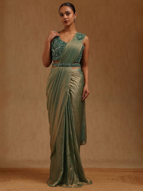 Soch Green Organza SolidReady to Wear Saree-picture-41