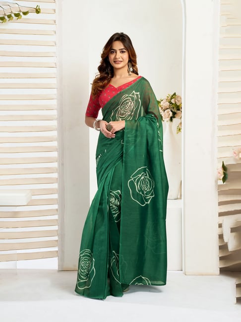 Elora Green Linen Floral Printed Ready to Wear Saree-picture-24