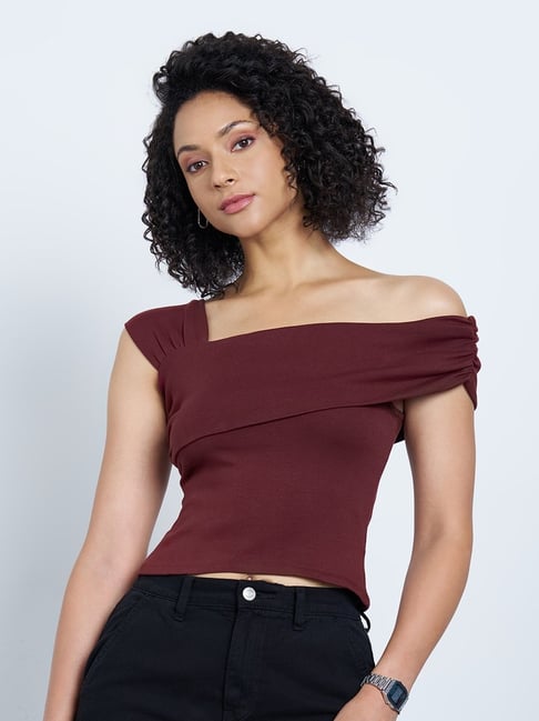 People By Pantaloons Fig Cotton Polyblend Solid Top