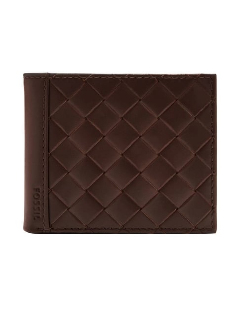 Fossil Brown Owen Woven Design Small Leather Bi-Fold Wallet