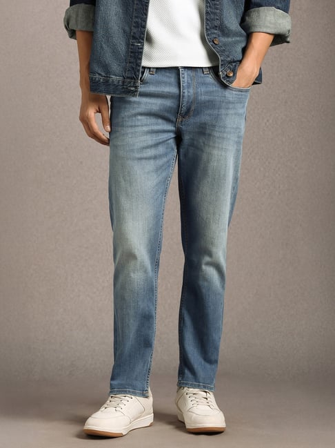 Louis Philippe Blue Cotton Regular Fit Jeans