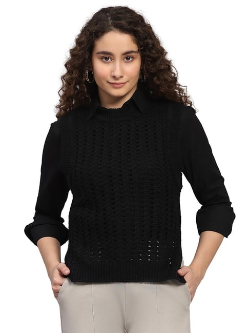 Monte Carlo Black Regular Fit Jacquard Top
