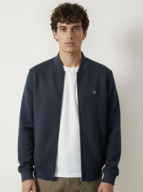 Damensch Nomad Navy Regular Fit Solid Bomber Jacket
