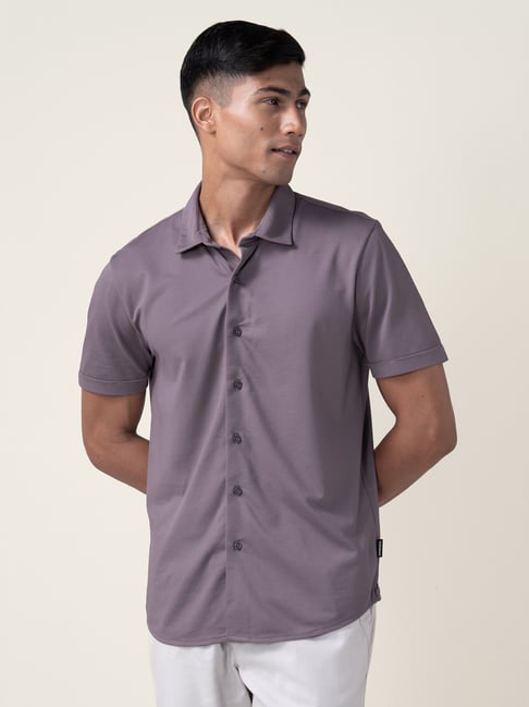Damensch Cotton Plush Mauve Regular Fit Solid Shirt