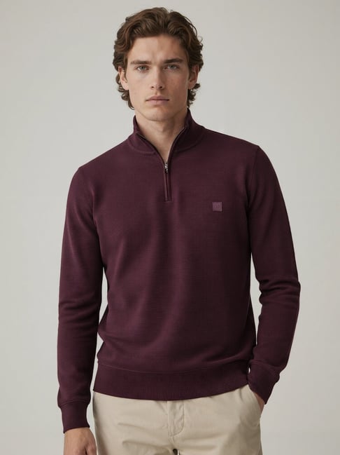Damensch Loyal Maroon Regular Fit Solid Sweatshirt